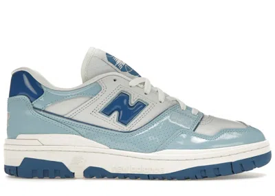 Pre-owned New Balance Men's  550 Patent Sneakers In Chrome Blue/sea Salt
