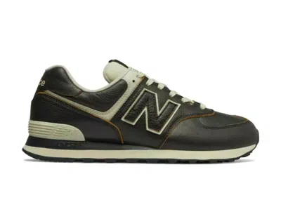 Pre-owned New Balance Men's  574 Leather Sneakers In Black/cream/brown In Multi