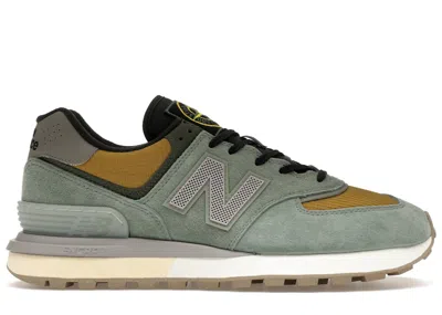 Pre-owned New Balance Men's  574 Legacy Stone Island Sneakers In Light Green/mustard Gold In Multi