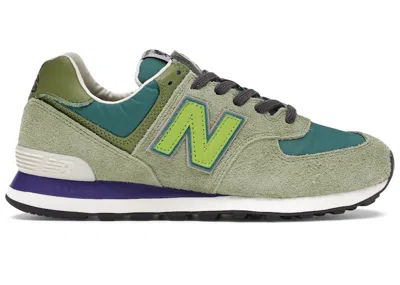 Pre-owned New Balance Men's  574 Stray Rats Sneakers In Darkin Green/dark Green/lime