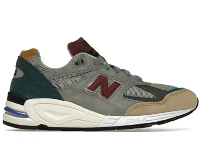 Pre-owned New Balance Men's  990v2 Maroon Sneakers In Grey/tan/green In Multi