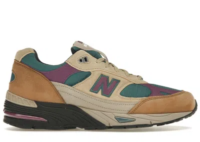 Pre-owned New Balance Men's  991 Miuk Palace Teal Sneakers In Taos Taupe/black/grape Juice In Multi