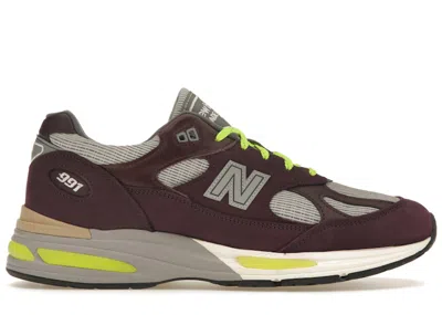 Pre-owned New Balance Men's  991v2 Miuk Patta Sneakers In Pickled Beet/safety Yellow/winetasting In Multi