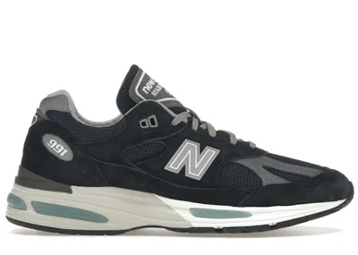 Pre-owned New Balance Men's  991v2 Miuk Sneakers In Dark Navy Blue/smoked Pearl/silver In Multi