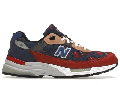 Pre-owned New Balance Men's  992 Plaid Patchwork Sneakers In Navy Blue/red