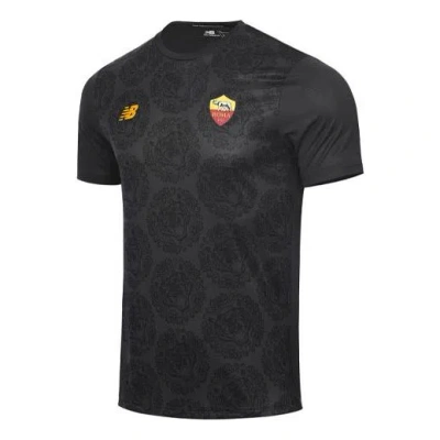 New Balance Men's  As Roma Logo Printing Training Sports Round Neck Short Sleeve Black