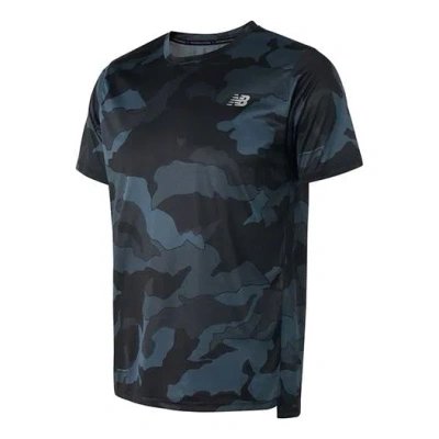 New Balance Men's  Camouflage Sports Round Neck Short Sleeve Black In Blue