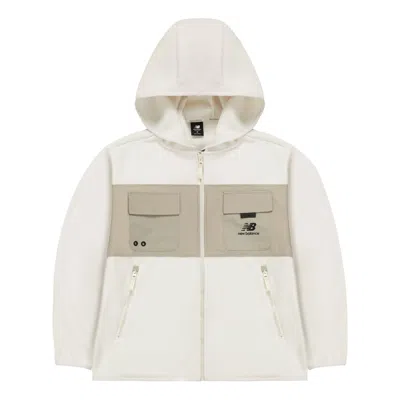 New Balance Men's  Casual Sports Contrasting Colors Knit Hooded Polar Fleece Jacket Milky In White
