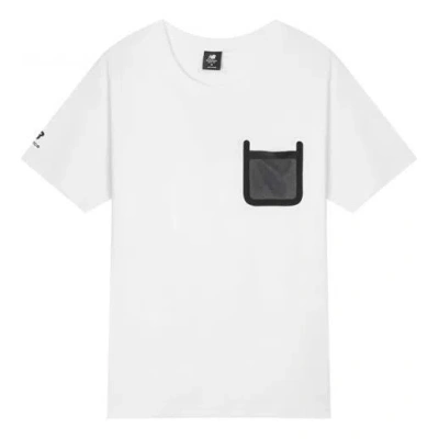 New Balance Men's  Contrasting Colors Pocket Round Neck Pullover Short Sleeve White T-shi