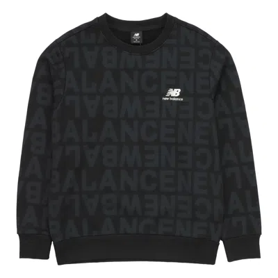 New Balance Men's  Logo Full Print Sports Round Neck Pullover Black