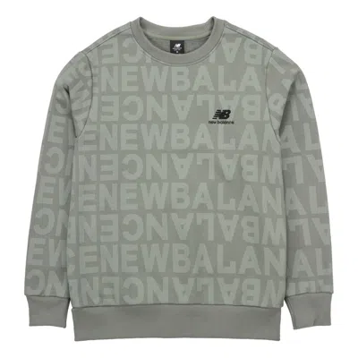 New Balance Men's  Logo Full Print Sports Round Neck Pullover Olive Green In Gray