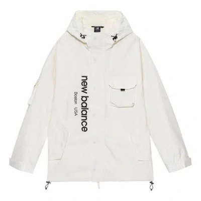 New Balance Men's  Logo Printing Cargo Woven Hooded Jacket White
