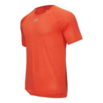 New Balance Men's  Solid Color Mesh Round Neck Short Sleeve Orange T-shirt