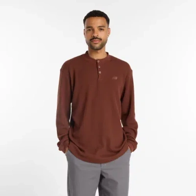 New Balance Men's Numeric Waffle Knit Long Sleeve Henley In Brown