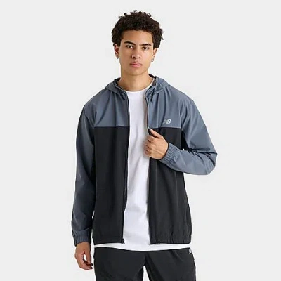 New Balance Men's Woven Full-zip Jacket In Black/slate Grey