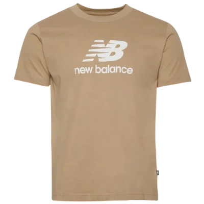 New Balance Mens  Essential Stacked Logo T-shirt In Stoneware/white