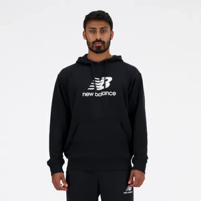 New Balance Mens  French Terry Stacked Logo Pullover Hoodie In Black