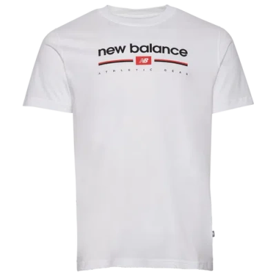 New Balance Mens  Logo Stripe T-shirt In White/black