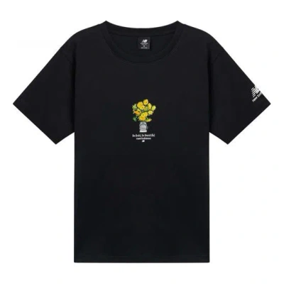 New Balance Naijel Series Flowers Printing Sports Round Neck Short Sleeve Black T-shirt