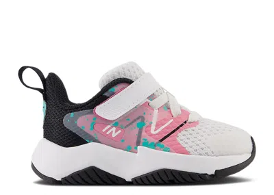New Balance Babies'   Rave Run V2 Bungee Lace Top Strap Toddler 'white Real Pink Paint Splatter'