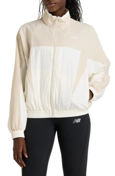 New Balance Oversize Water Resistant Colorblock Nylon Jacket In Neutral