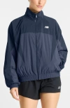 New Balance Oversize Water Resistant Colorblock Nylon Jacket In Blue