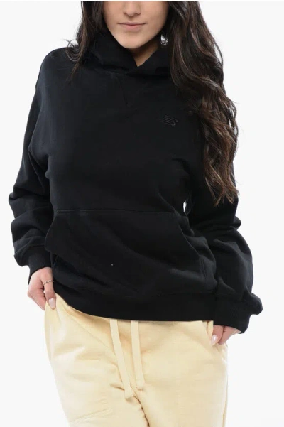 New Balance Oversized Hoodie With Patch Pocket In Black