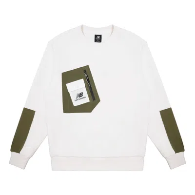 New Balance Pocket Splicing Knit Sports Round Neck Pullover Couple Style White