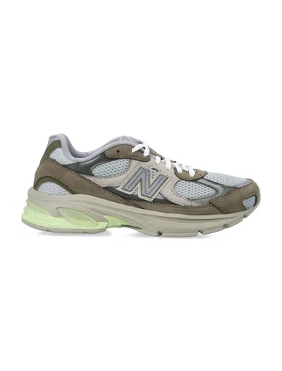 New Balance Olive Green Leather Synthetic Mesh Sneakers