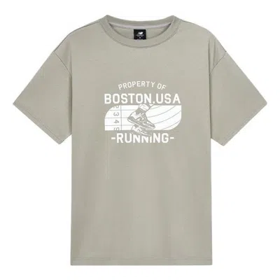 New Balance Running Boston Graphic Tee 'grey White' In Gray