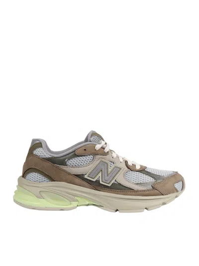 New Balance Olive Green Leather Synthetic Mesh Sneakers