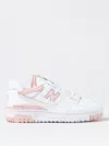 New Balance '550' White And Light Pink Low Top Sneakers With Logo In Leather Woman In White
