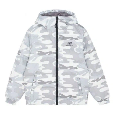 New Balance Sport Printed Logo Puffer Jacket 'white Camo' In Gray