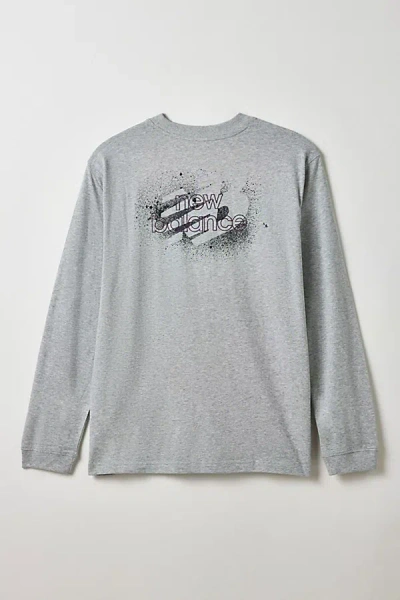 New Balance Spray Paint Graphic Long Sleeve Tee In Grey, Men's At Urban Outfitters In Gray