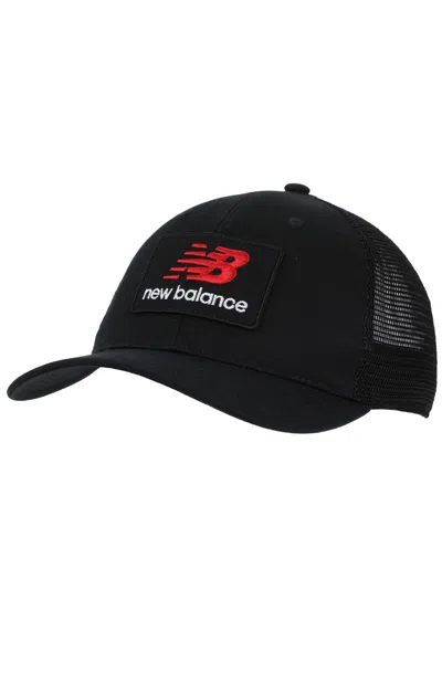 New Balance Stacked Patch Logo Trucker Hat In Black