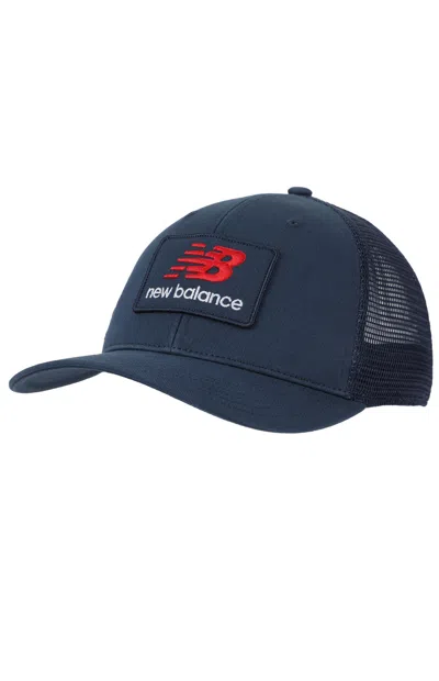 New Balance Stacked Patch Logo Trucker Hat In Navy In Blue