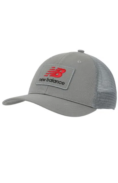 New Balance Stacked Patch Logo Trucker Hat In Stone/slate In Gray