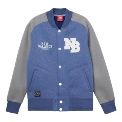 New Balance Stand Collar Woven Baseball Jacket 'blue Grey'