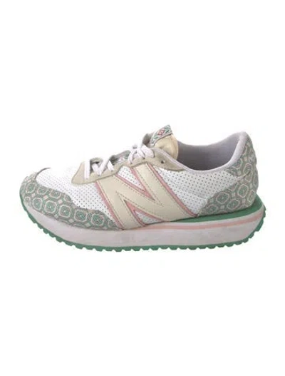 Pre-owned New Balance Suede Graphic Print Athletic Sneakers In White