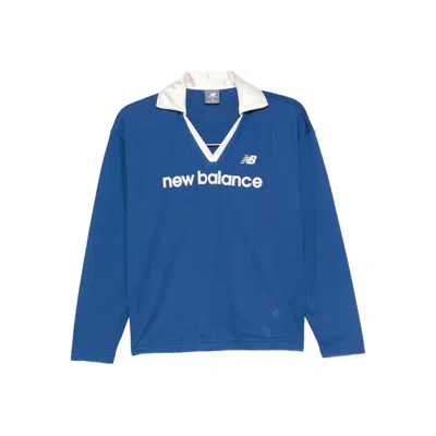 New Balance Logo-embroidered V-neck T-shirt In Blue