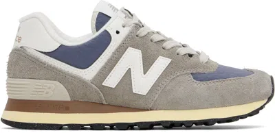 NEW BALANCE TAUPE & NAVY 574 SNEAKERS