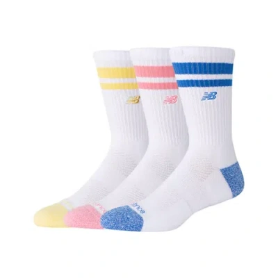 New Balance Unisex Active Premium Stripe Crew Socken 3 Pack In Weiss/schwarz/grau, Polyester, Grösse Xl In Multi