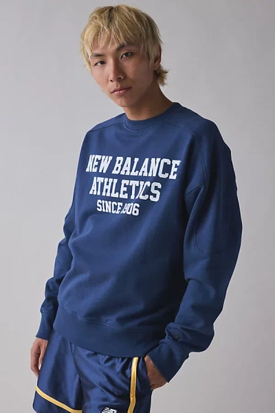 New Balance Varsity Logo French Terry Crew Neck Sweatshirt In Navy, Men's At Urban Outfitters