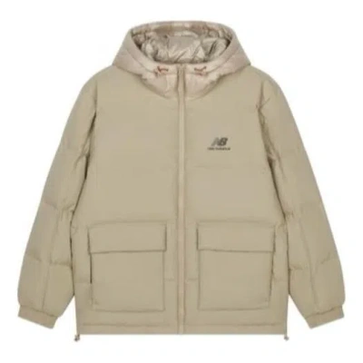 New Balance Warm Hooded Casual Down Jacket 'beige' In Brown