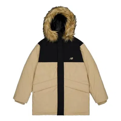New Balance Warm Hooded Coat 'khaki Black' In Brown