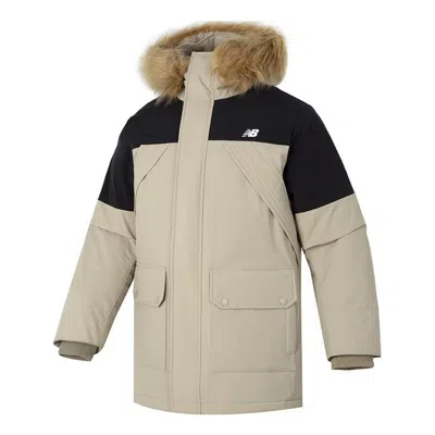 New Balance Warm Hooded Down Jacket 'beige Black' In Neutral