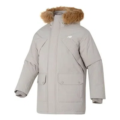 New Balance Warm Hooded Down Jacket 'grey Brown' In Gray