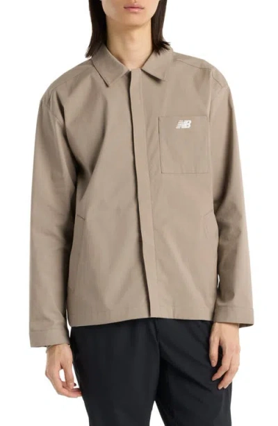 New Balance Water Repellent Cotton Blend Twill Coach's Jacket In Brown