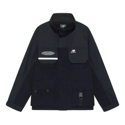 New Balance Windproof Hooded Cargo Jacket 'black' In Blue