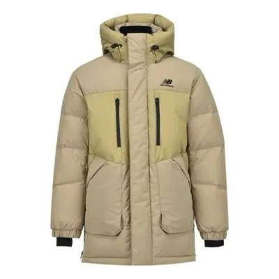 New Balance Winter Hooded Long Down Jacket 'khaki' In Neutral